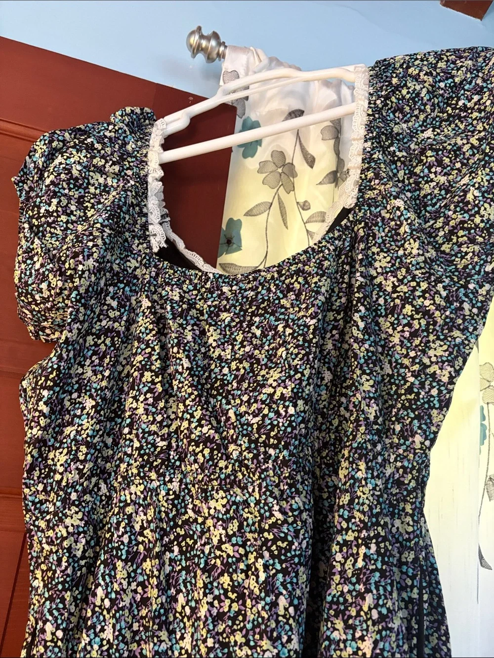Modcloth Navy Floral Puff-Sleeve Midi Dress - Picture 5 of 7